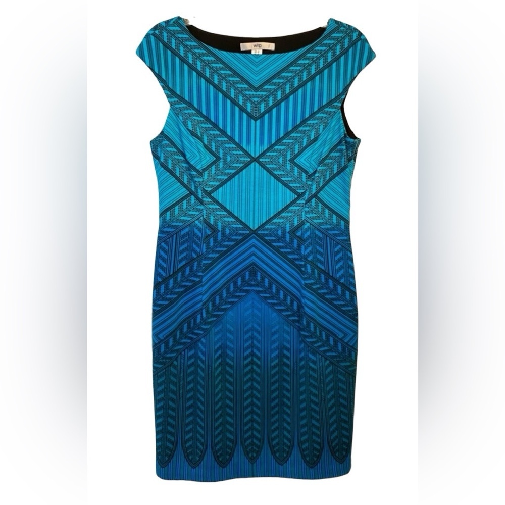 Aqua Print Dress, Size 12, Party, Event, Wedding, Office, Special Occasion